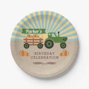 Tractor Hayride Pumpkin Birthday Party Paper Plate