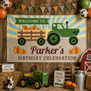 Tractor Hayride Pumpkin Birthday Vinyl Welcome Banner
