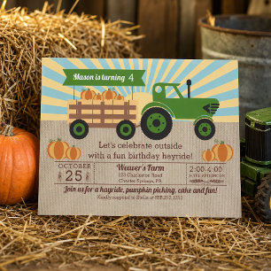 Tractor Hayride Pumpkin Picking Birthday Party Invitation