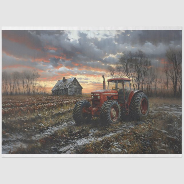 Tractor in a Farm Field Rustic Decoupage Tissue Paper (Front)