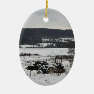 Tractor in Snow Ceramic Tree Decoration