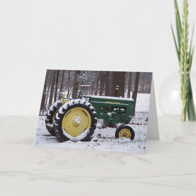 tractor in snow holiday card (Front)