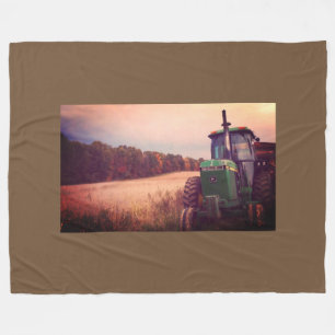 Tractor in the Fall Field Fleece Blanket