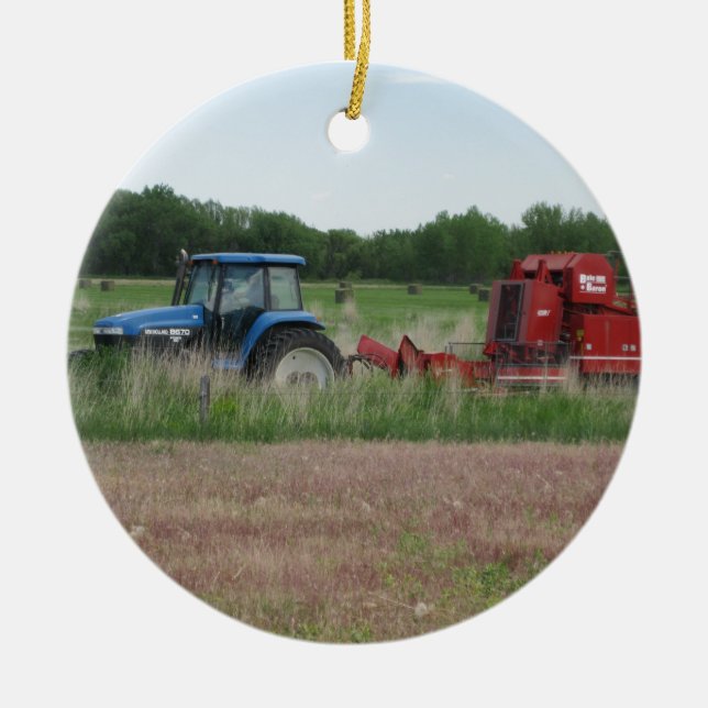 Tractor in the Field Ceramic Tree Decoration (Front)