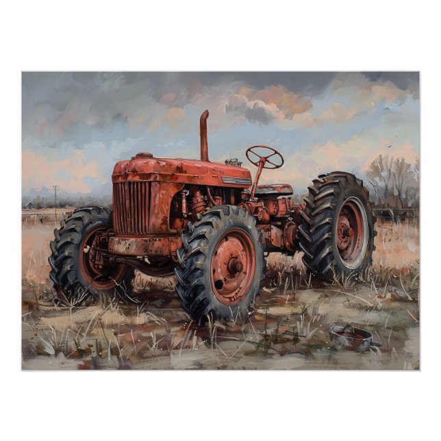 Tractor in the Field Rustic Decoupage Poster (Front)