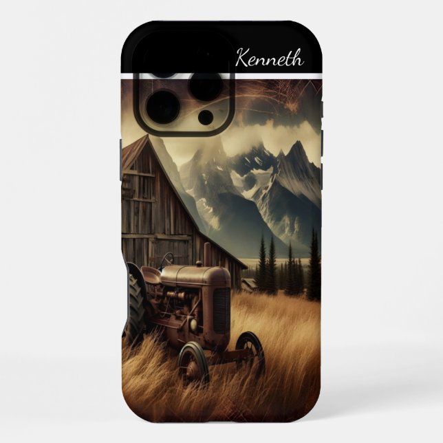 Tractor in the Mountain Field iPhone Case (Back)