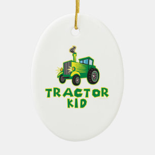 Tractor Kid, Green Ceramic Tree Decoration
