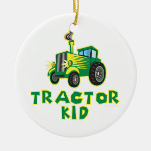 Tractor Kid, Green Ceramic Tree Decoration