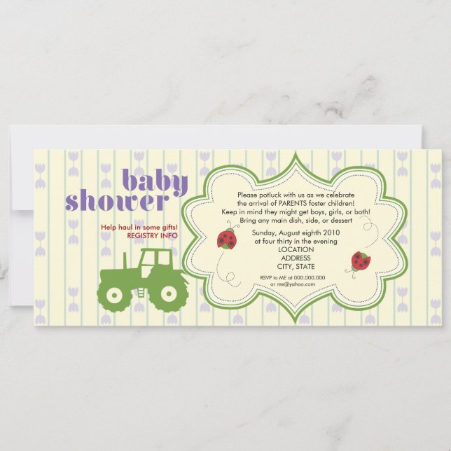 Tractor/Ladybug Baby Shower Invitation (Front)