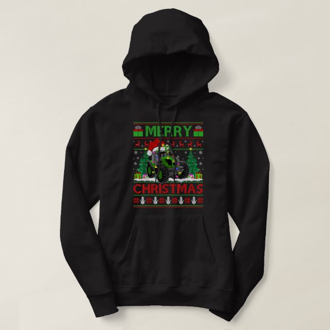 Tractor Lover Xmas Tree Ugly Santa Tractor Christm Hoodie (Design Front)
