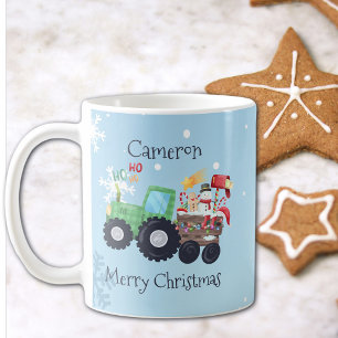 Tractor Merry Christmas Name Coffee Mug