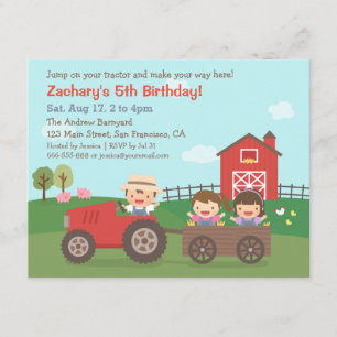 Tractor on Farm Kids Birthday Party Invitations