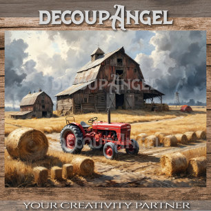 Tractor on the Farm Landscape #3 Decoupage Tissue Paper