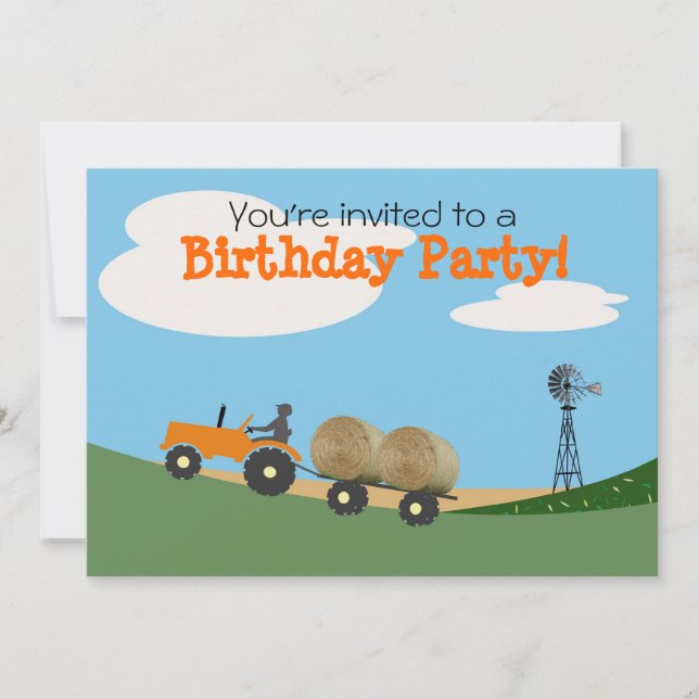 Tractor on the Farm Party Invitation: Orange Tract Invitation (Front)