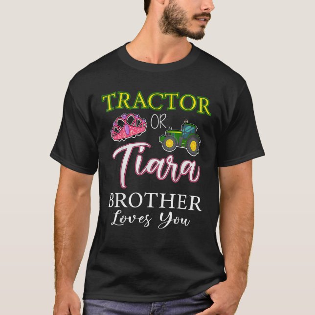 Tractor or Tiara Gender Reveal Party Matching Baby T-Shirt (Front)
