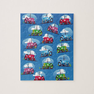 Tractor Pattern (Blue Background) Jigsaw Puzzle