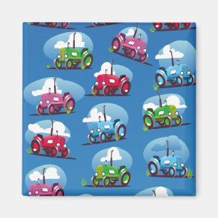 Tractor Pattern (Blue Background) Magnet