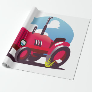 Tractor Pattern (Blue Background) Wrapping Paper