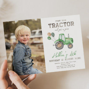 Tractor Photo Birthday Invitation   Farm