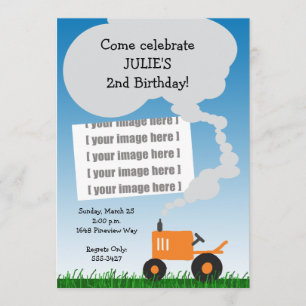 Tractor Photo Invitation: Orange Tractor Invitation