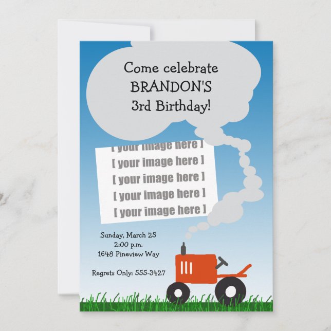 Tractor Photo Invitation: Red Tractor Invitation (Front)