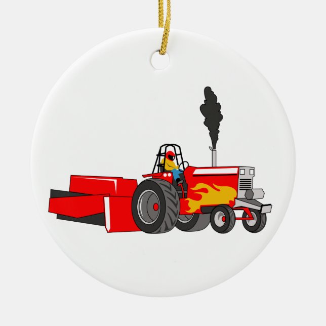 Tractor Pulling Ceramic Tree Decoration (Front)