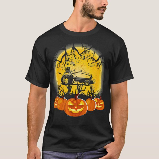 Tractor Pulling Pumpkin  Halloween  T-Shirt (Front)