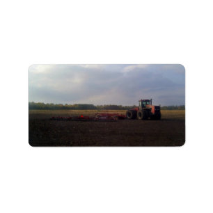 Tractor resting after tilling label