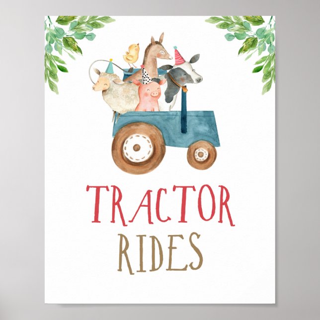 Tractor Rides Farm Animals Barnyard Boy Birthday P Poster (Front)