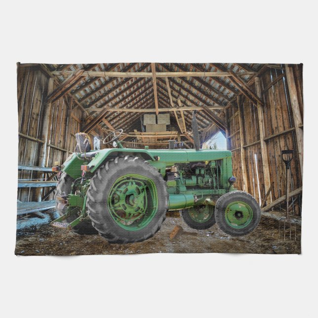 Tractor Rustic Barn Tea Towel (Horizontal)