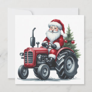 Tractor Santa Christmas Greeting Card
