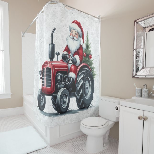Tractor Santa Shower Curtain (In Situ)