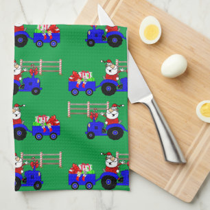 Tractor Santa With Gifts Christmas Tea Towel