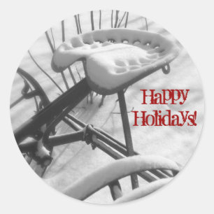 Tractor Seat in Snow: Happy Holidays Envelope Seal