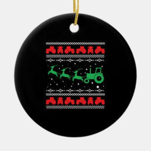 Tractor Sleigh Christmas Deers Sweater Ceramic Tree Decoration
