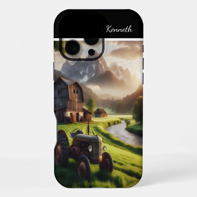 Tractor Sunset in the Alps iPhone Case (Back)