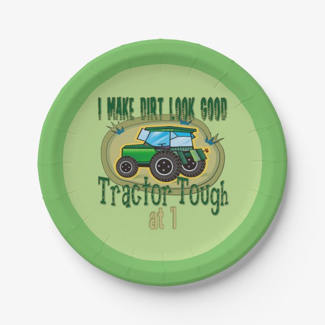 Tractor Tough 1st Birthday Paper Plate (Front)