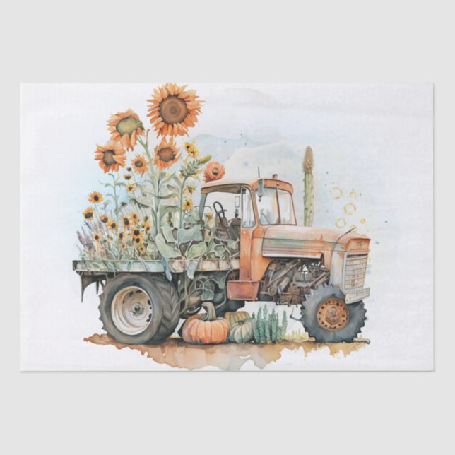 Tractor Truck Farm Sunflower Tissue Paper (Front)
