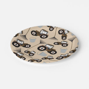 Tractor Truck Pattern Farm Equipment Paper Plate