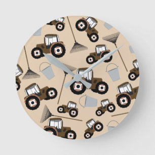 Tractor Truck Pattern Farm Equipment  Round Clock