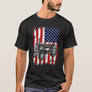 Tractor USA Flag Barnyard Harvest Farming Barn Cat T-Shirt