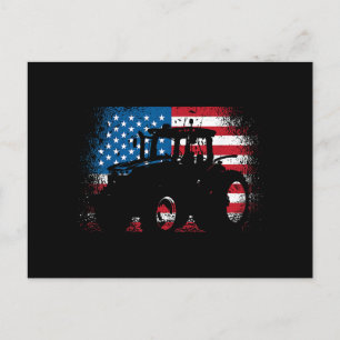 Tractor USA Flag design for Patriotic Farmer Holiday Postcard