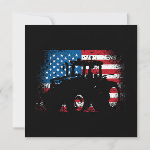 Tractor USA Flag design for Patriotic Farmer Invitation