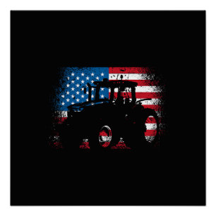 Tractor USA Flag Design for Patriotic Farmer Poster