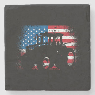 Tractor USA Flag design for Patriotic Farmer Stone Coaster