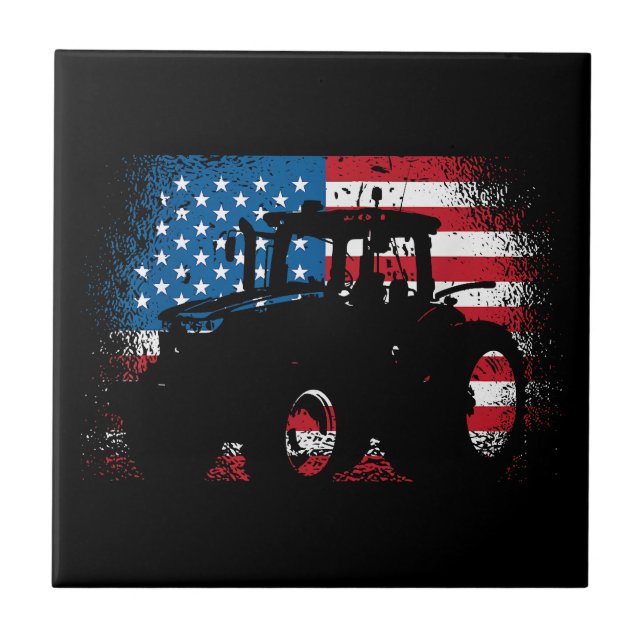 Tractor USA Flag design for Patriotic Farmer Tile (Front)