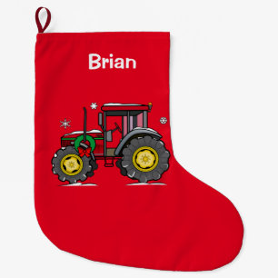 Tractor with Christmas Wreath Large Christmas Stocking