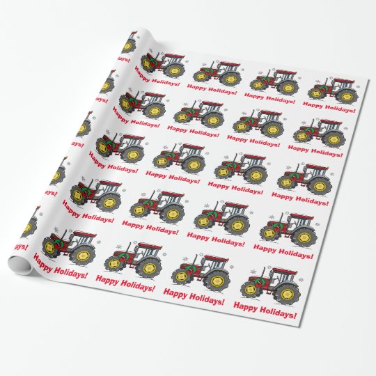 Tractor with Christmas Wreath Wrapping Paper Zazzle.co.uk