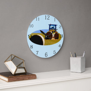 Tractor With Hay Bales Oil Paint,  Large Clock