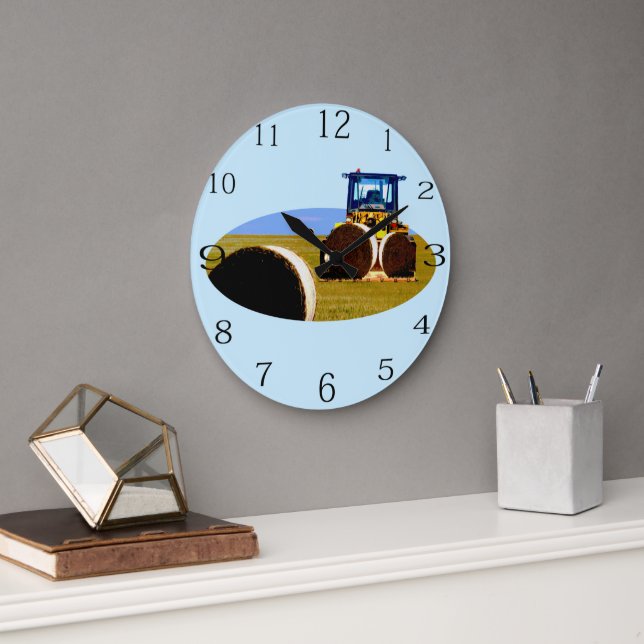 Tractor With Hay Bales Oil Paint,  Large Clock (Office)